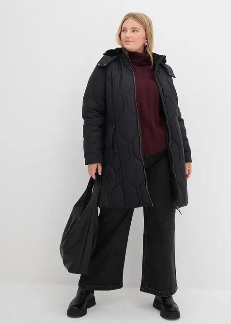 Korte coat met diamantstiksels en ritsen opzij, bonprix