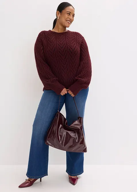 Fluffy trui met opengewerkt patroon, bonprix