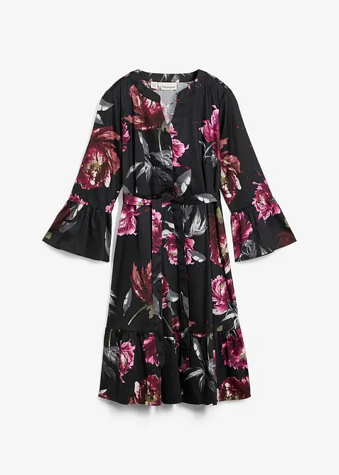 Zwangerschaps- en borstvoedingsblousejurk van zuiver biologisch katoensatijn, bonprix