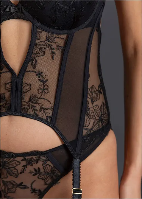Bustier met beugels en string met elegant borduurwerk (2-dlg set), bonprix