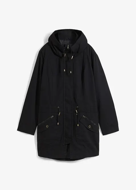 Korte katoenen parka met opstaande kraag, getailleerd, bonprix