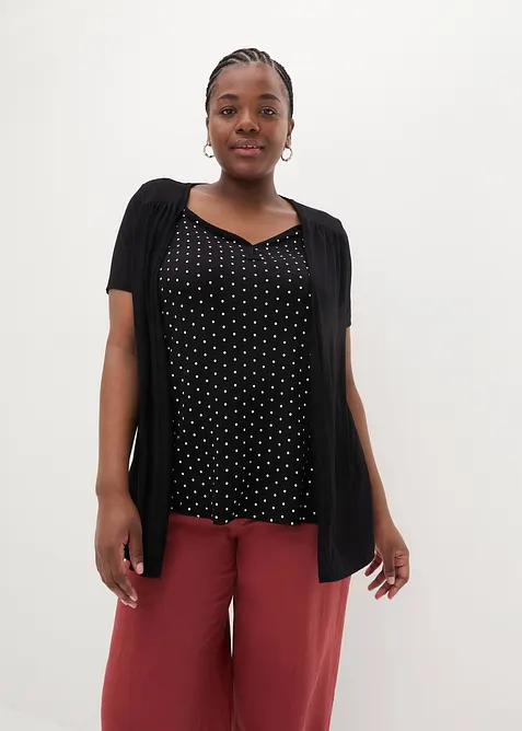 2-in-1 shirt met V-hals, korte mouw, bonprix
