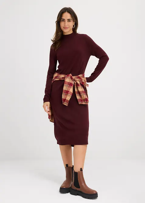 Fijn gebreide jurk met opstaande kraag, bonprix