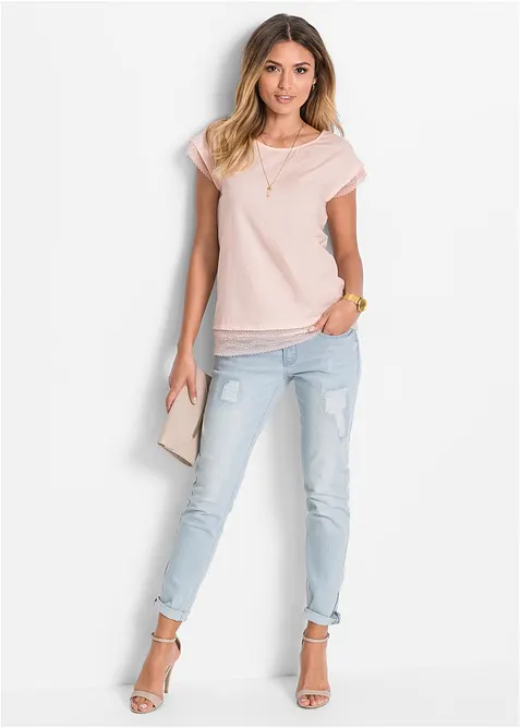 Boxy shirt met kant van katoen, bonprix