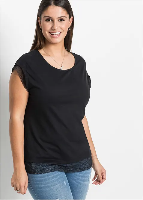 Boxy shirt met kant van katoen, bonprix