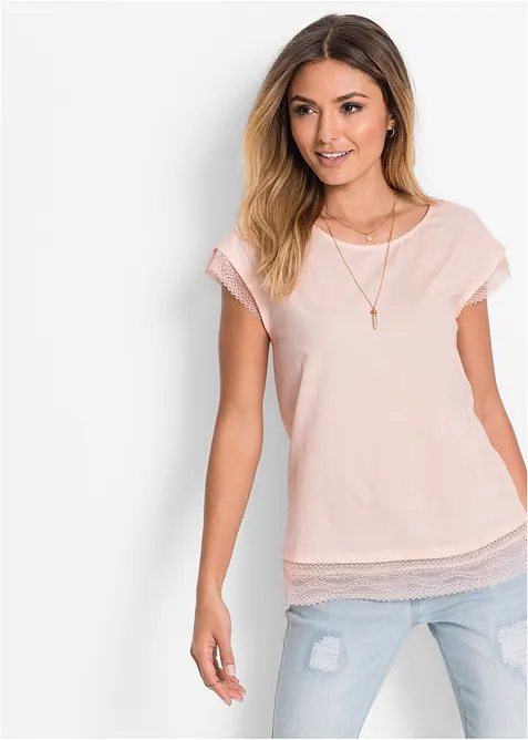 Boxy shirt met kant van katoen, bonprix