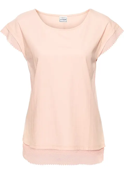 Boxy shirt met kant van katoen, bonprix