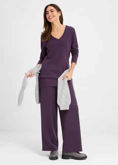 Lange basic trui met V-hals, bonprix