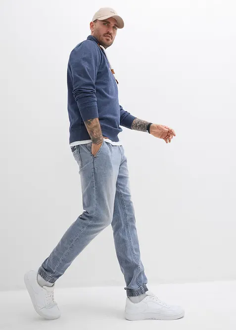 Sweater met sjaalkraag en imitatieleren details, bonprix