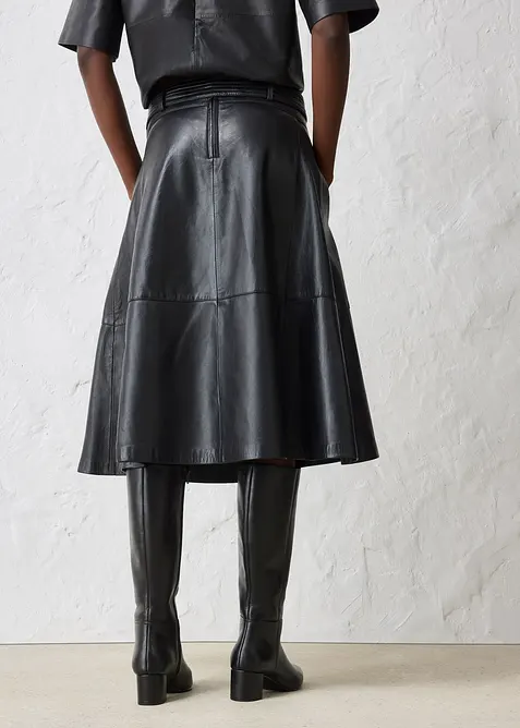 Leren rok van lamsnappa met riem (2-dlg. set), bonprix