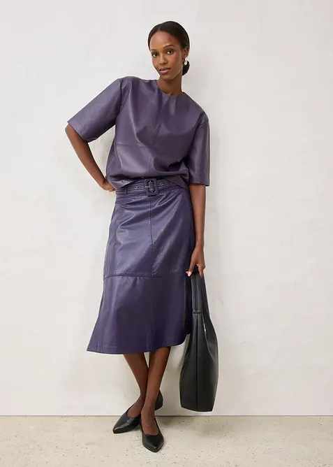 Leren rok van lamsnappa met riem (2-dlg. set), bonprix