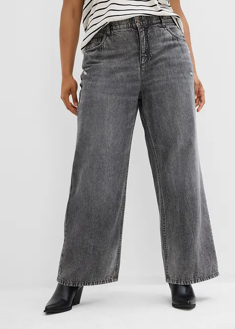 Wide leg jeans, mid waist, low stretch, bonprix