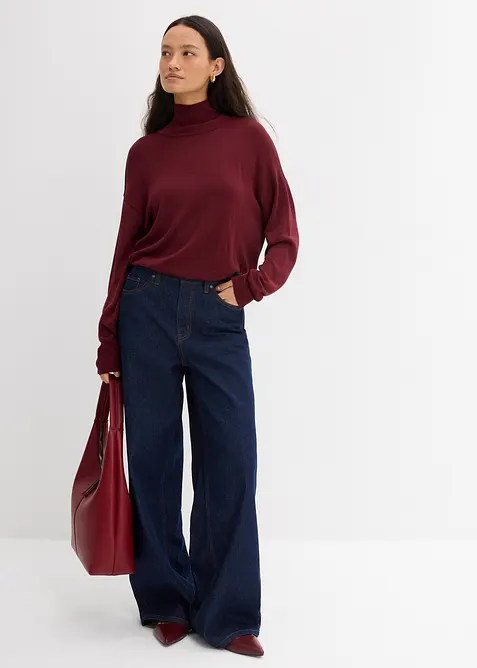 Fijngebreide trui met col in een viscosemix, bonprix