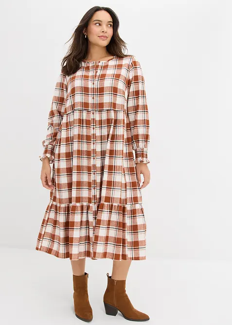 Midi jurk van flanel, bonprix