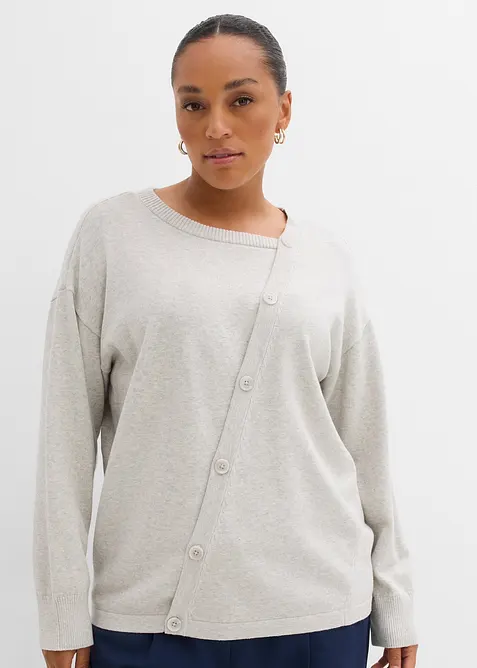 Fijngebreide trui met asymmetrische knopen, bonprix