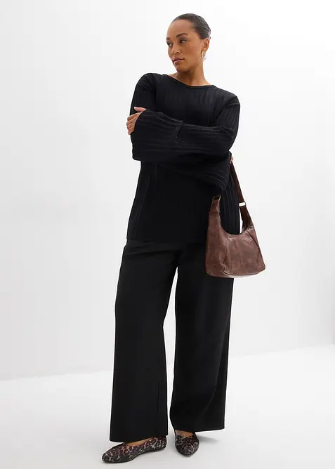 Fijngebreide plissé trui in een viscosemix, bonprix