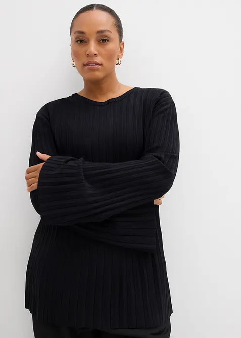 Fijngebreide plissé trui in een viscosemix, bonprix