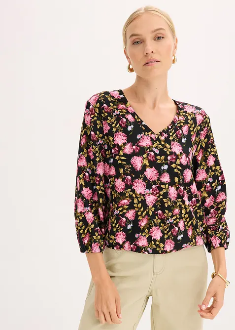 Chiffon blouse met bloemenprint en ruches aan de onderrand, bonprix