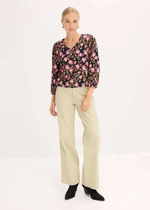 Chiffon blouse met bloemenprint en ruches aan de onderrand, bonprix