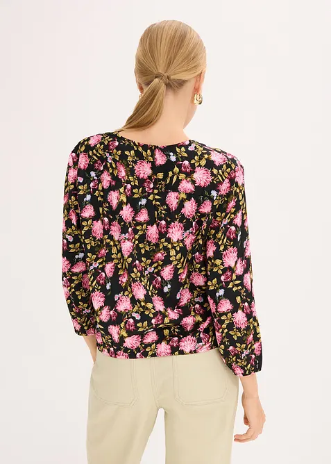 Chiffon blouse met bloemenprint en ruches aan de onderrand, bonprix