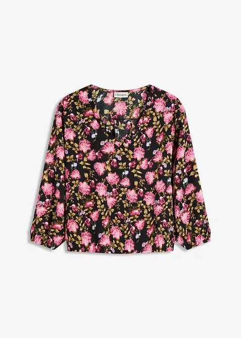 Chiffon blouse met bloemenprint en ruches aan de onderrand, bonprix