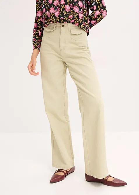 High waist twill broek met opgestikte zakken, bonprix