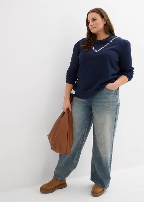 Sweater met borduursel van katoenmix, bonprix