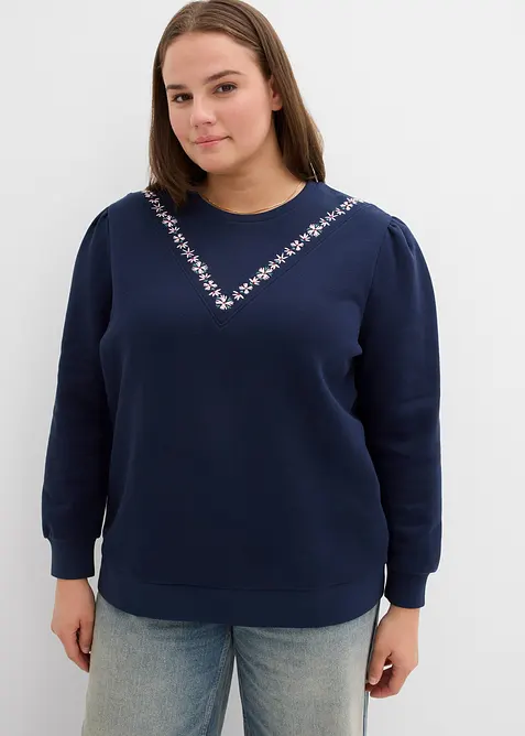 Sweater met borduursel van katoenmix, bonprix