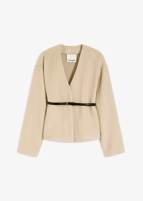 Oversized blazer met riem in wollook, gewatteerd, bonprix