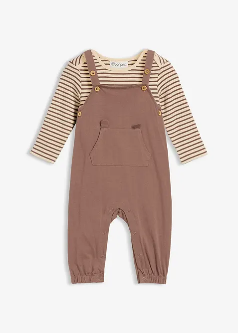 Geribde salopette met body van puur biologisch katoen (2-dlg. set), bonprix