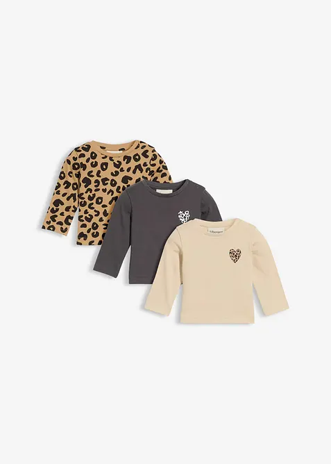 Longshirt van biologisch katoen (set van 3), bonprix