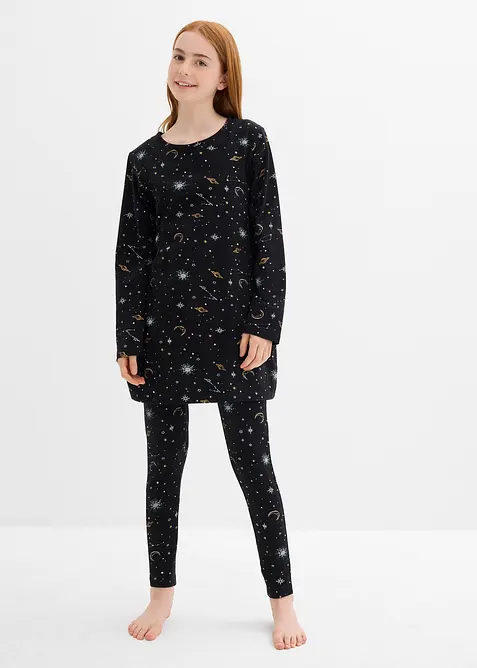 Longshirt en legging van biologisch katoen met glitterprint (4-dlg. set), bonprix