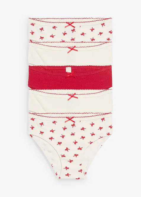 Slip van zachte ribtricot met satijnen strikje (set van 5), bonprix