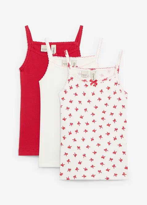 Geribde top met satijnen strik (set van 3), bonprix