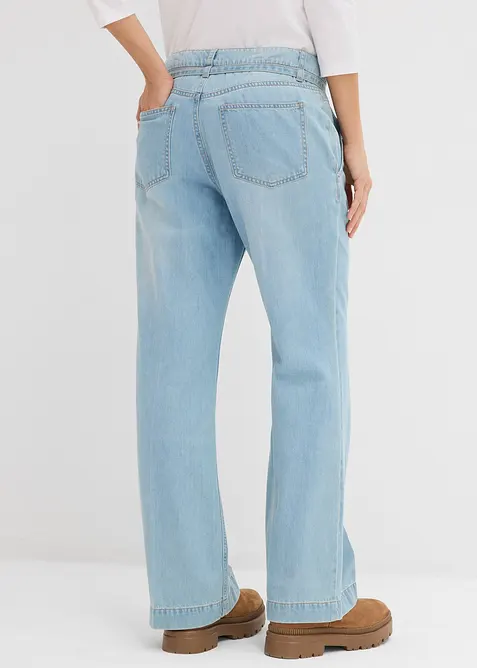 Wide leg jeans mid waist met riem, bonprix