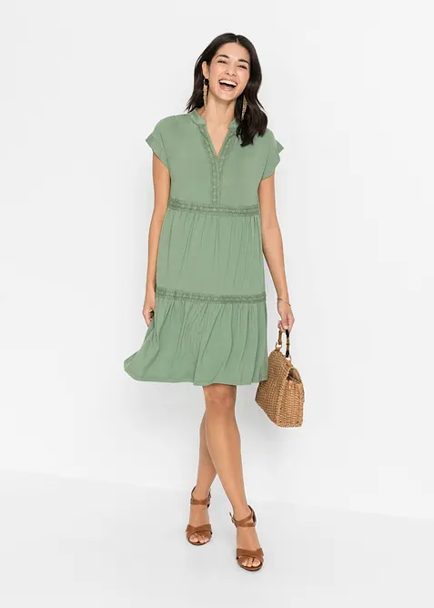 Tuniekjurk met kant van vloeiende viscose, bonprix