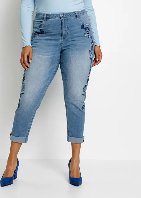 Slim fit jeans met mid waist, cropped, bonprix