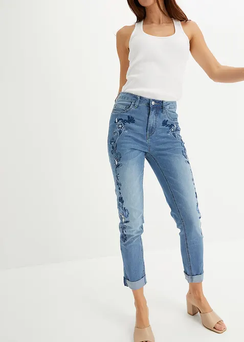 Slim fit jeans met mid waist, cropped, bonprix