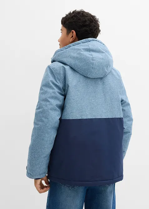 Gewatteerde winterjas in colourblocking met capuchon, bonprix