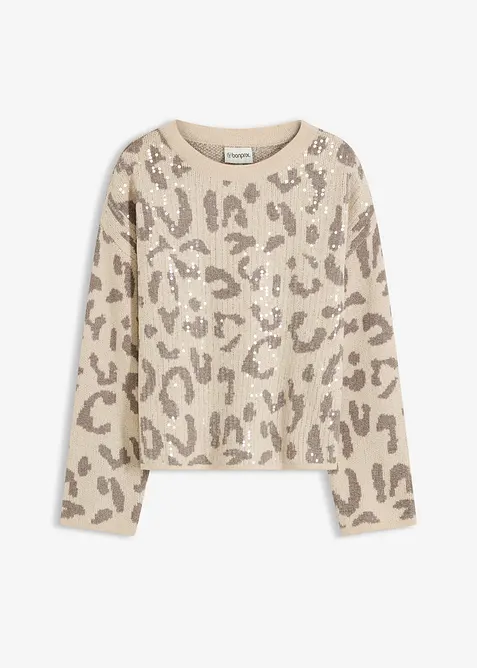 Jacquard oversized trui met pailletten, bonprix