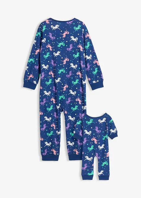 Pyjama onesie en poppen onesie van biologisch katoen (2-dlg. set), bonprix