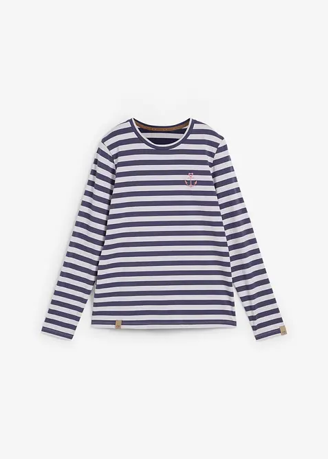 Gestreepte longsleeve met borduursel, bonprix