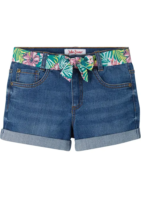 Meisjes jeans short met ceintuur, mid waist, bonprix