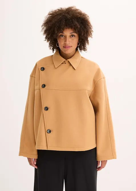 Jas in wollen look met schuine knoopsluiting, bonprix