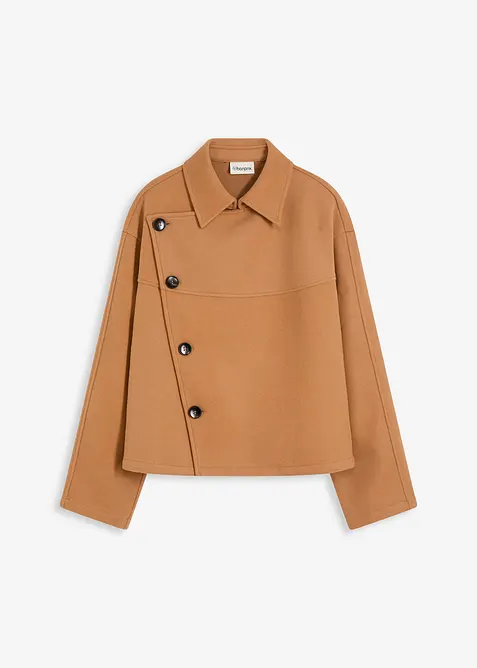 Jas in wollen look met schuine knoopsluiting, bonprix