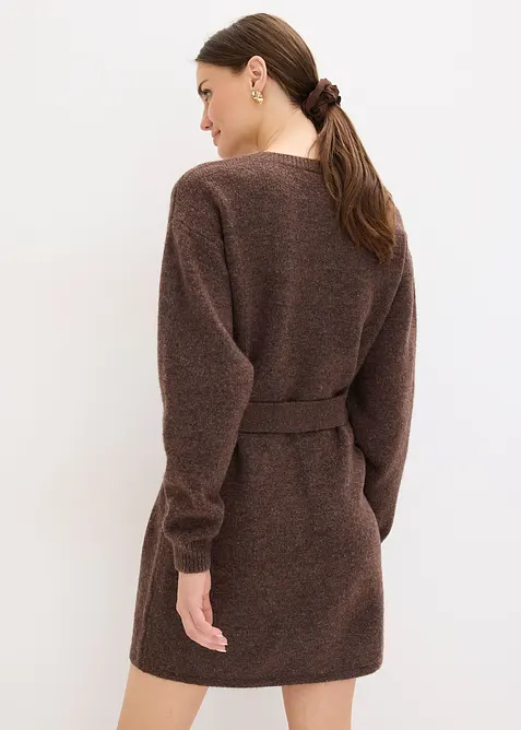 Korte gebreide jurk met zachte wol en riem, bonprix