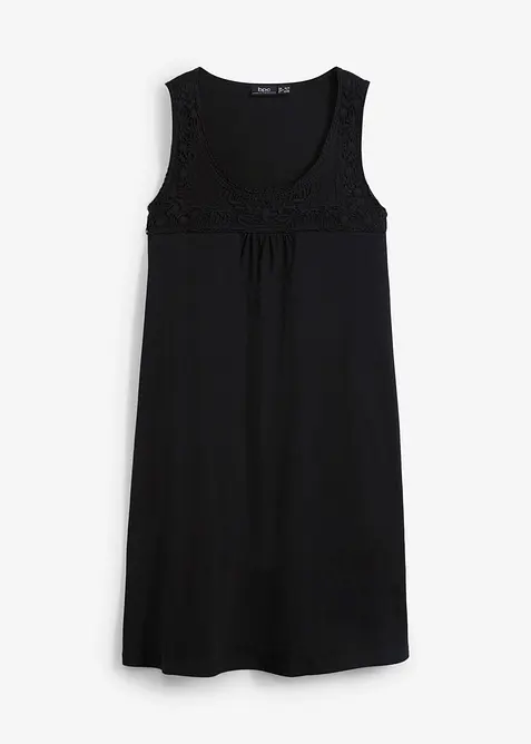 Knielange katoenen shirtjurk met kant, mouwloos, bonprix