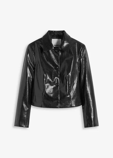 Cropped jasje van imitatieleer met glanzend krokodillenmotief, bonprix