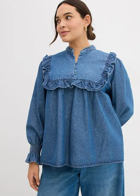 Spijkerblouse met ruches, bonprix