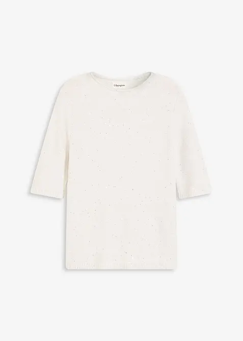 Trui met halflange mouwen, pailletten en glanzend garen, bonprix